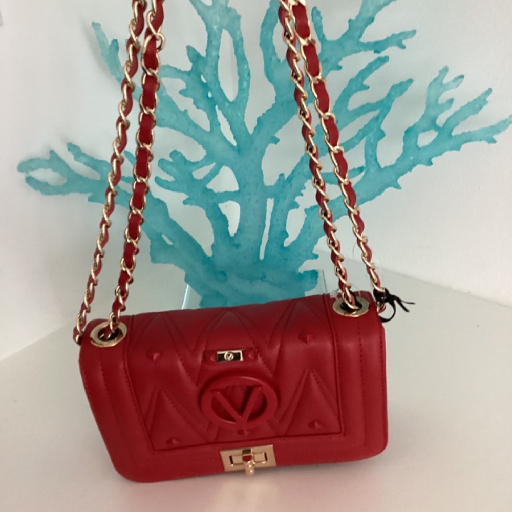 REDUCED VALENTINO by Mario Valentino Quilted Red Leather Shoulder Crossbody Bag - Picture 13 of 13